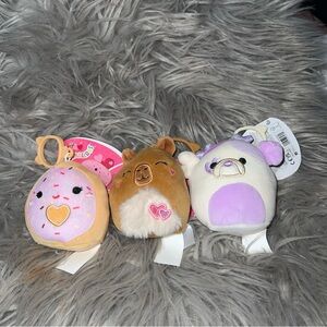 Set of 3 Plush Clip-On Friends - Pink Donut, Brown Bear, White & Lavender Bear